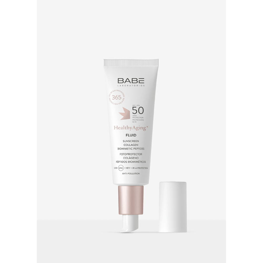Солнцезащитный флюид с ANTI-AGE эффектом SPF 50 с коллагеном и пептидами - Babe Laboratorios HealthyAging+ Fluid SPF 50 фото 3