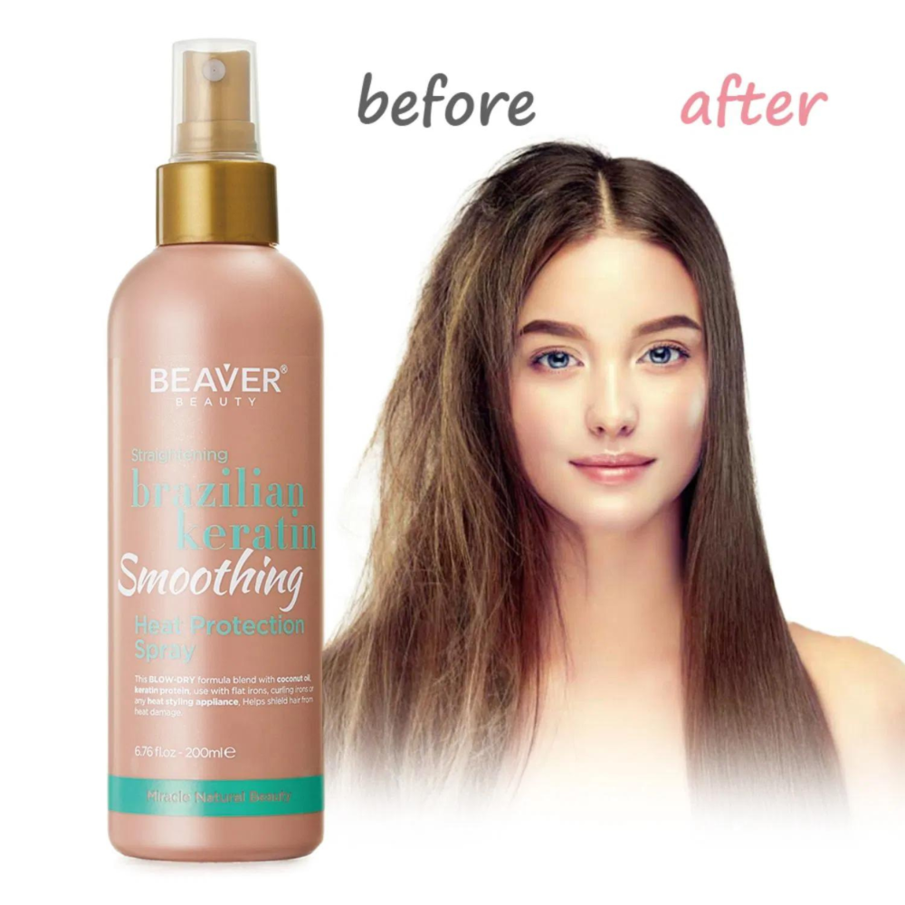 Термозащитный спрей с кератином для эластичности волос - Beaver Professional Brazilian Keratin Smoothing Heat Protection Spray фото 3
