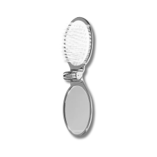 Мини-расчёска с зеркалом серебряная с белой серединкой - Janeke Silver Folding Mirror Brush 