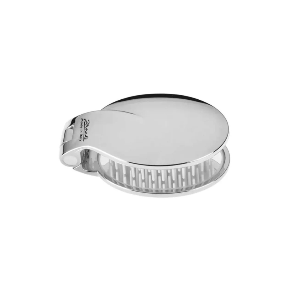 Мини-расчёска с зеркалом серебряная с белой серединкой - Janeke Silver Folding Mirror Brush фото 2