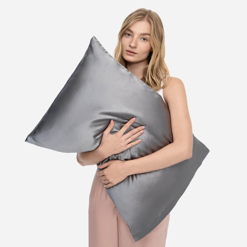 Шелковая наволочка серая - MOLODO Silk Pillowcase Stone Grey фото 2