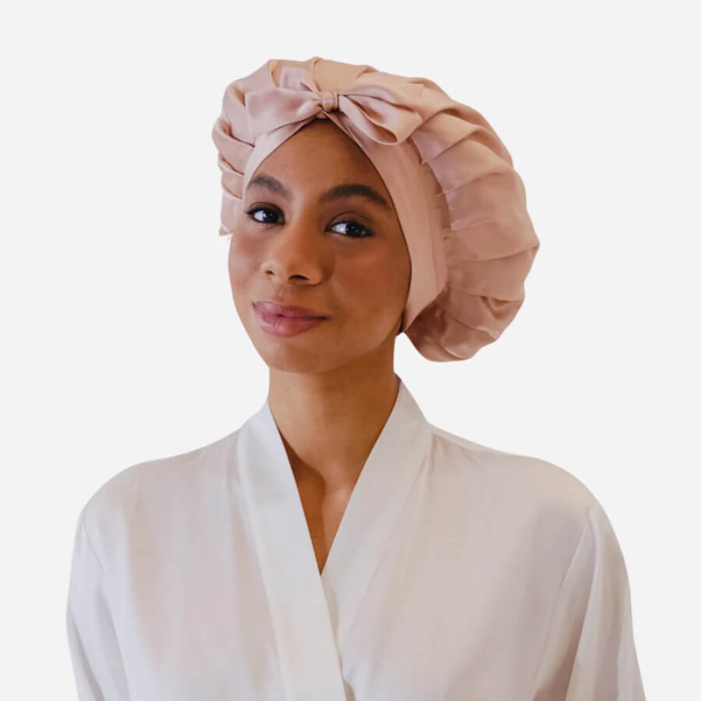 Шовкова шапочка для сну пудрова - MOLODO Silk Night Cap Powder Pink фото 2