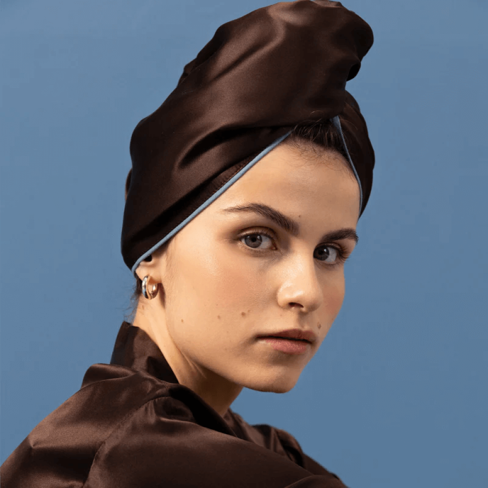 Шовковий тюрбан з мікрофіброю коричневий - MOLODO Silk Turban With Microfiber Brown фото 2