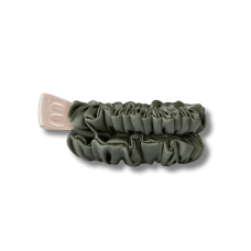 Набор из 2 тонких мини-резинок для волос в оливковом цвете - MON MOU Silk Mini Slim Scrunchie Olive Set 