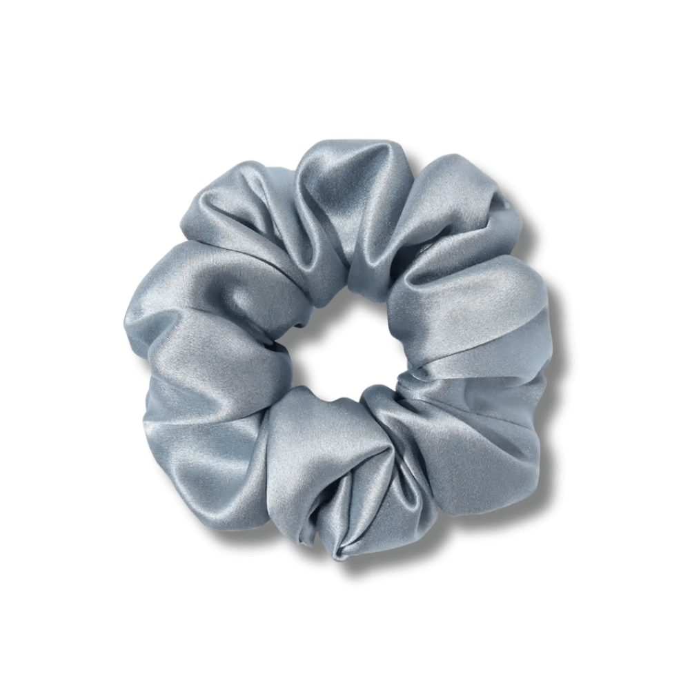 Объемная резинка для волос серо-голубая - MON MOU Silk Large Scrunchie Gray Blue фото