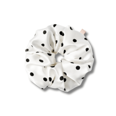 Супер объемная резинка для волос белая в черный горох - MON MOU Silk Volume Scrunchie Black Point 
