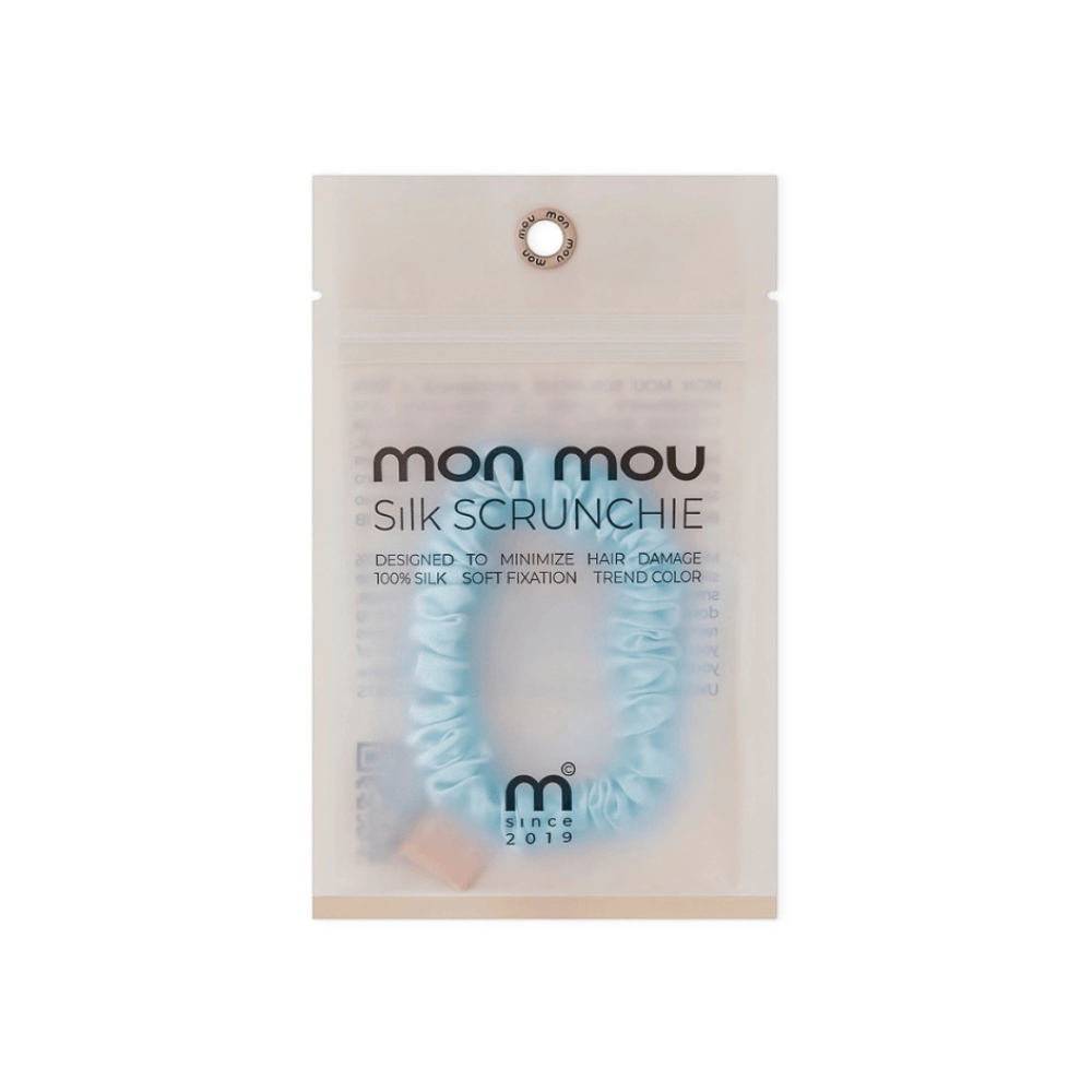 Тонкая резинка для волос нежно-голубая - MON MOU Silk Slim Scrunchie Baby Blue фото 2