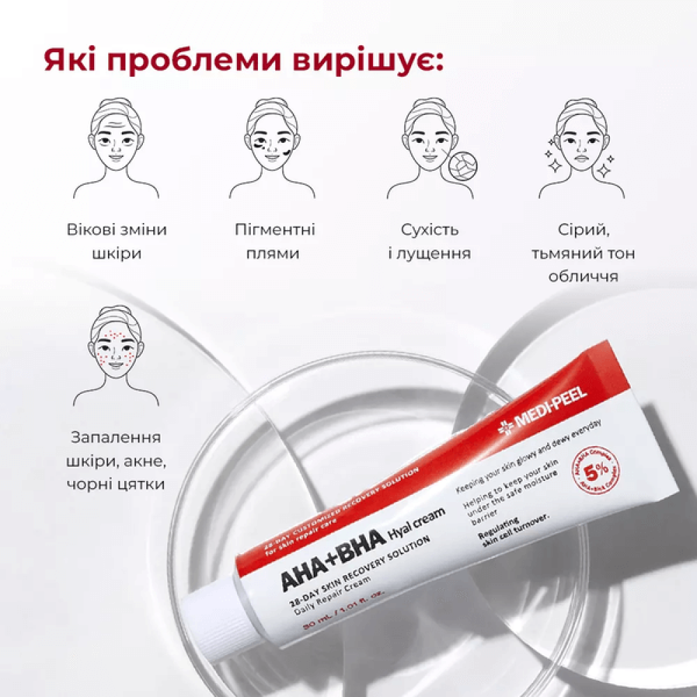 Відновлюючий крем-пілінг для обличчя із кислотами та пептидами - Medi-Peel AHA BHA 28 Days Hyal Cream фото 4