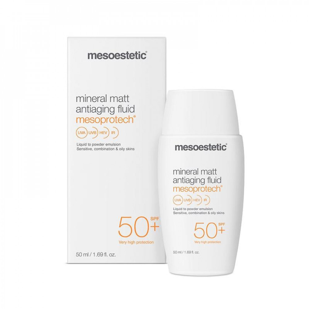 Мінеральний матуючий флюїд для жирної шкіри SPF 50+ - Mesoestetic Mineral matt antiaging fluid SPF 50+ фото