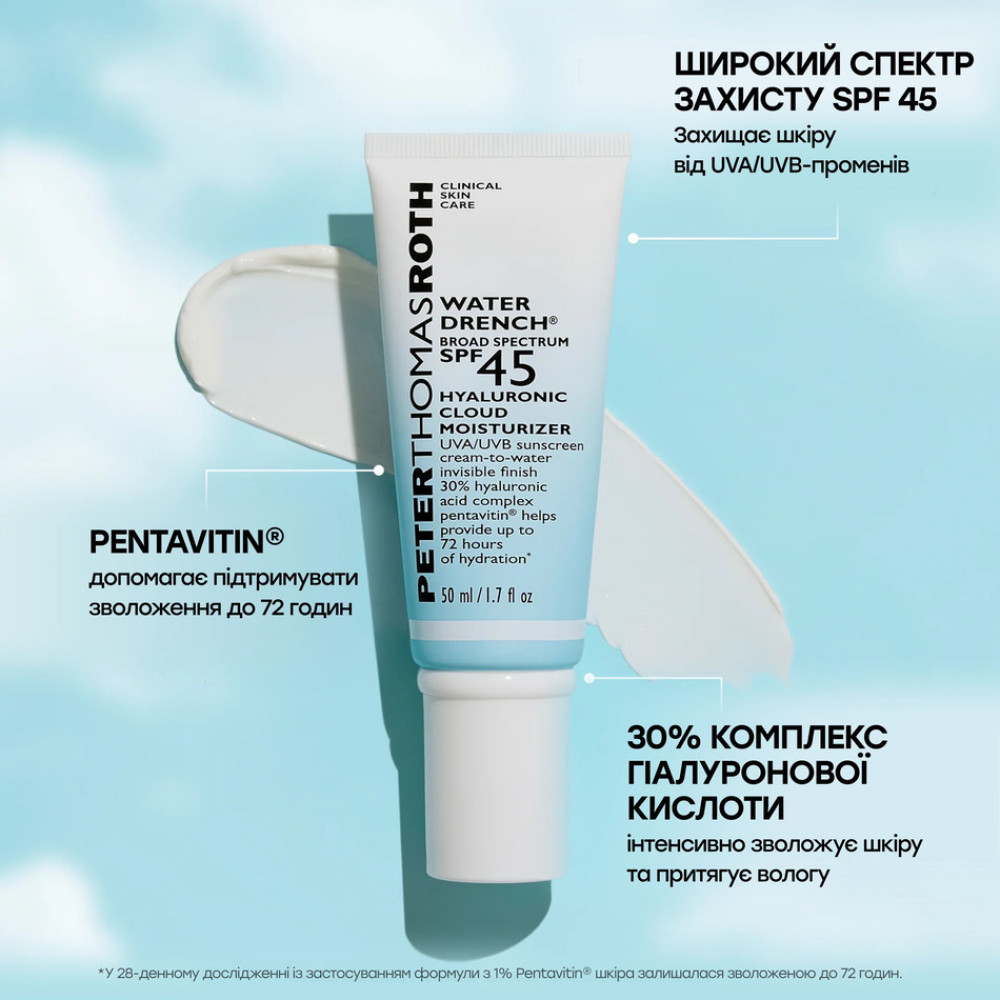 Увлажняющий солнцезащитный крем для лица с SPF 45 - Peter Thomas Roth Water Drench Broad Spectrum SPF 45 Hyaluronic Cloud Moisturizer фото 3