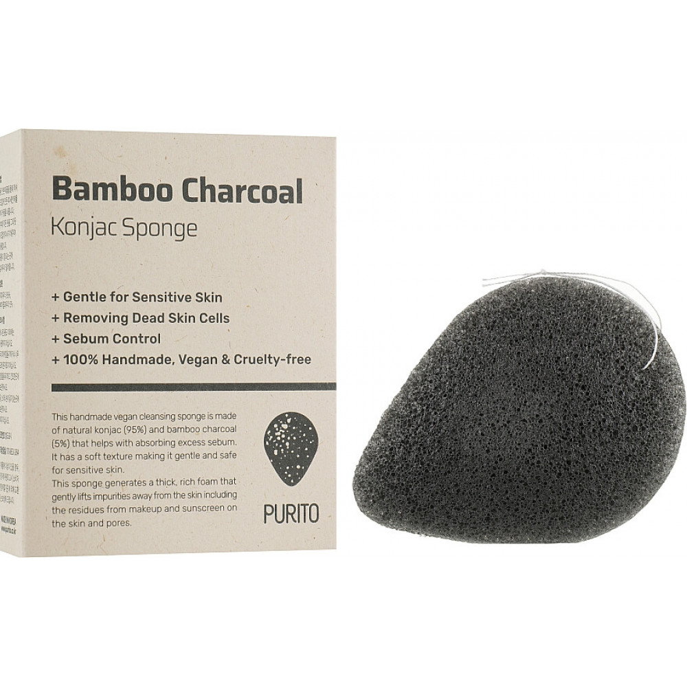 Спонж-конняк с бамбуковым углем - Purito Bamboo Charcoal Konjac Sponge фото 3