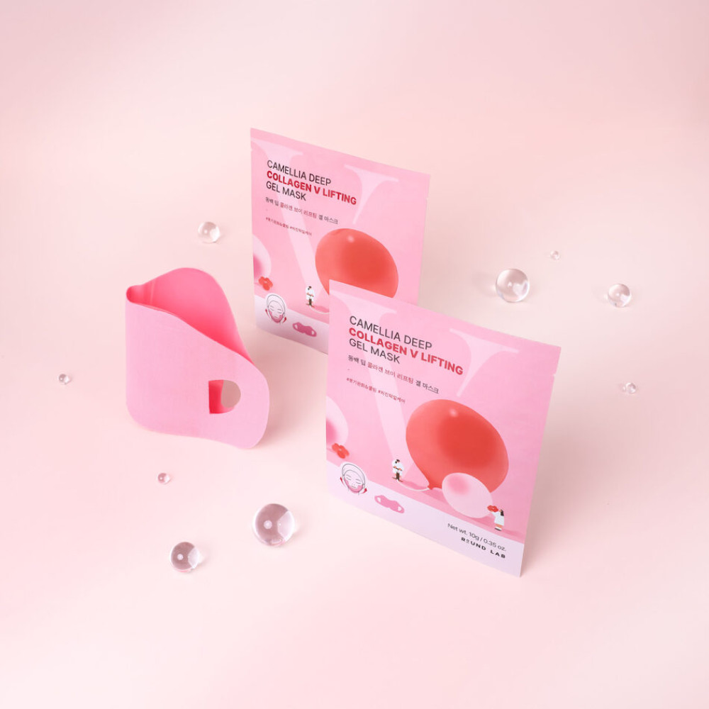 Гидрогелевая лифтинг-маска для контура лица - Round Lab Camellia Deep Collagen V Lifting Gel Mask фото 2