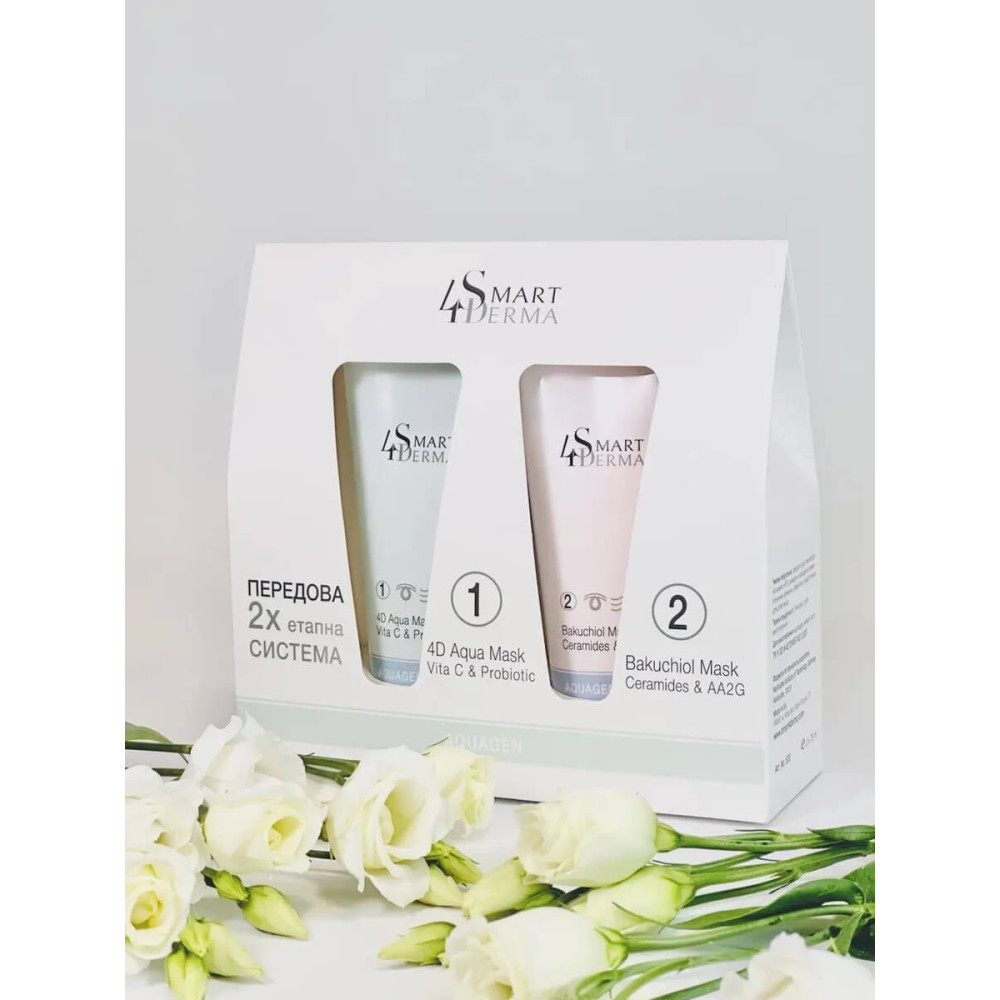 Передовая 2-х этапная маска для интенсивного увлажнения – Smart4Derma 4D Aqua Mask + Bakuchiol Mask 75ml+75ml фото 2