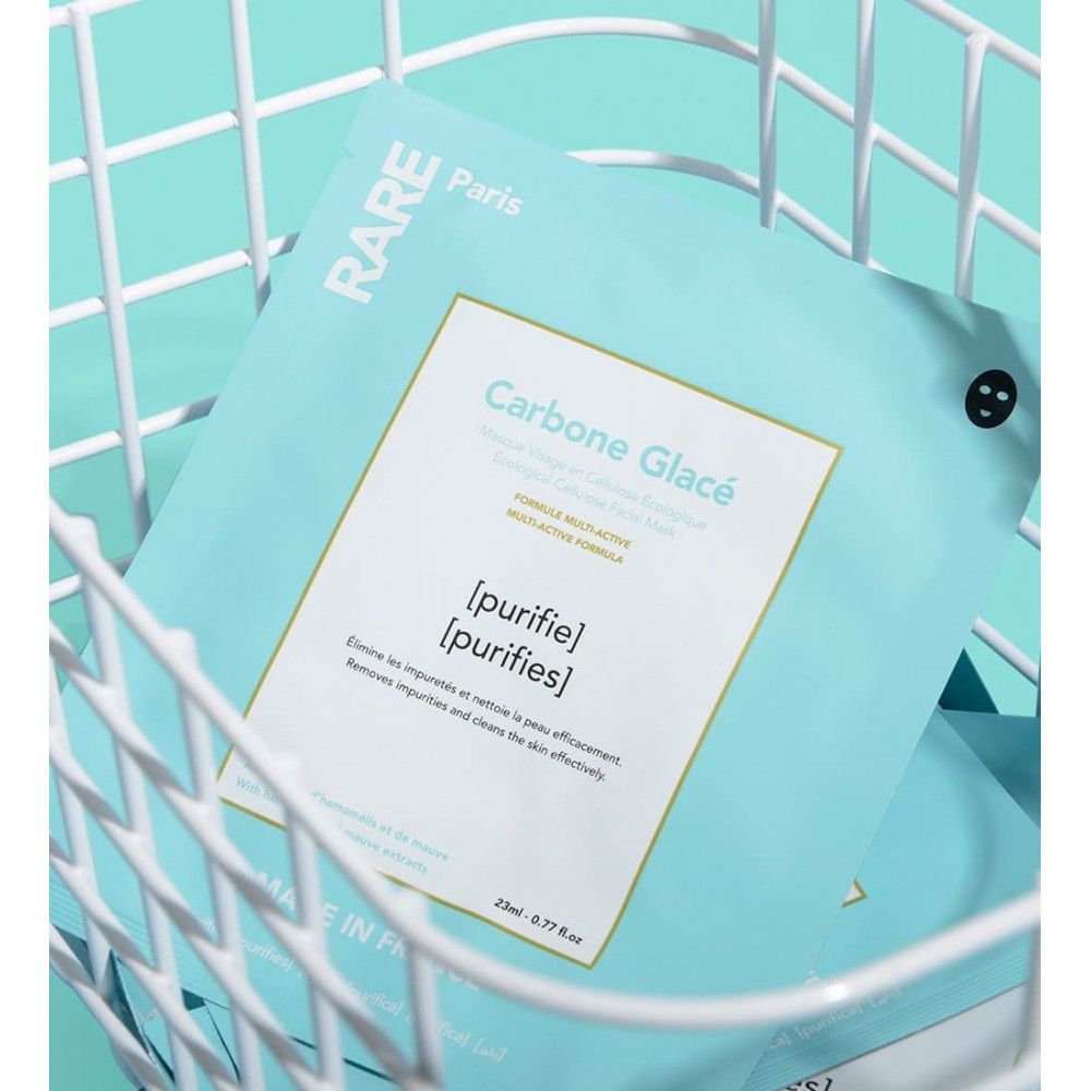 Черная тканевая маска для очищения и детокса кожи - Rare Paris Carbone Glace Ecological Cellulose Facial Mask фото 3
