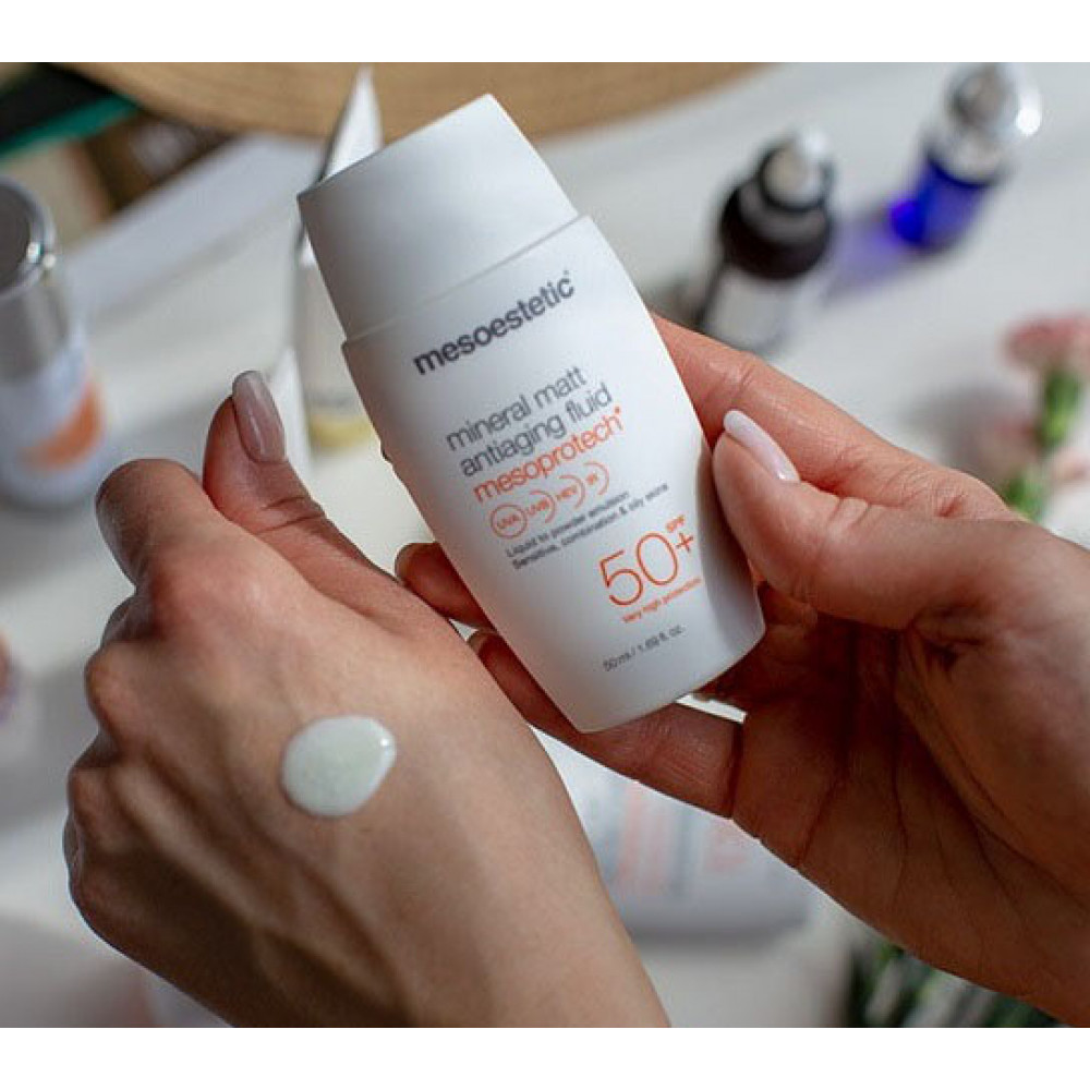 Мінеральний матуючий флюїд для жирної шкіри SPF 50+ - Mesoestetic Mineral matt antiaging fluid SPF 50+ фото 4