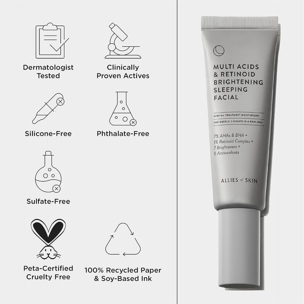 Ночной мультикислотный пилинг - Allies of Skin Multi Acides & Retinoid Brightening Sleeping Facial фото 4